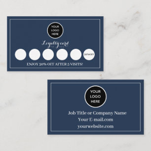 Navy Blue Logo Modern Business Reward Punch Loyalty Card