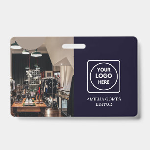 Navy Blue Logo Modern Trendy Employee Design ID Badge