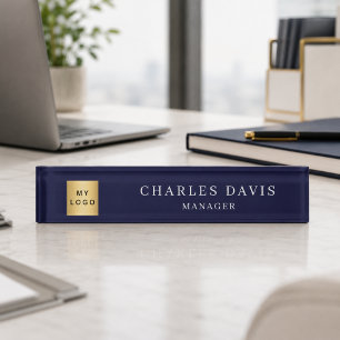 Navy blue logo office nameplate