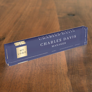 Navy blue logo office nameplate