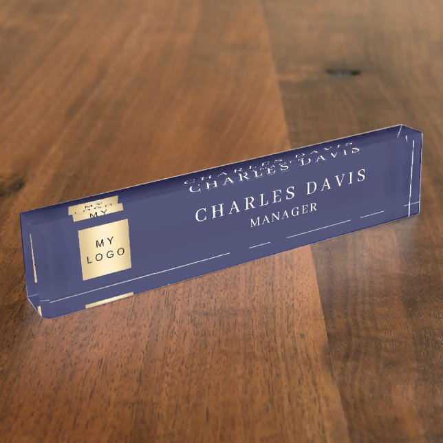 Navy blue logo office nameplate (Side)