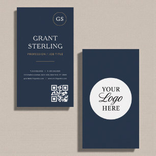 Navy Blue Logo QR Code Modern Professional Business Card