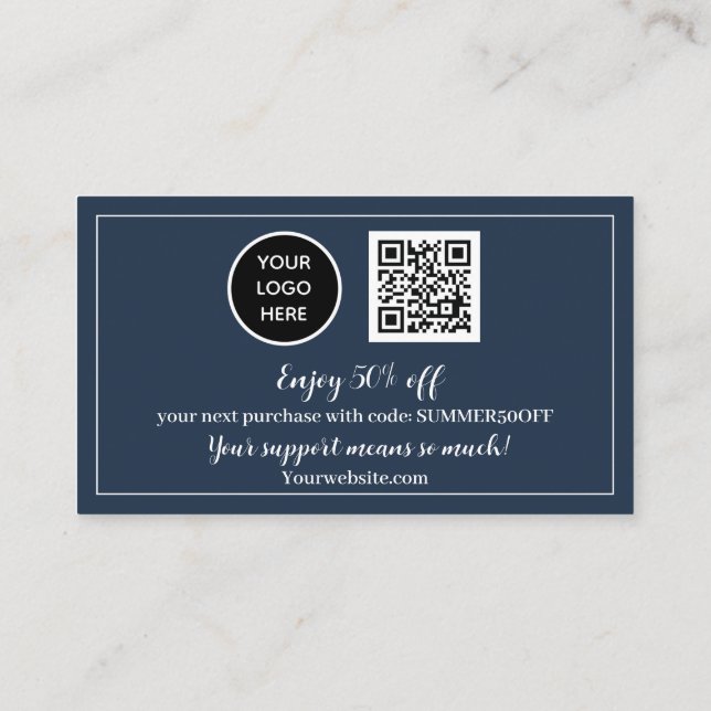 Navy Blue Logo Thank you Business Reward Punch Loyalty Card (Back)