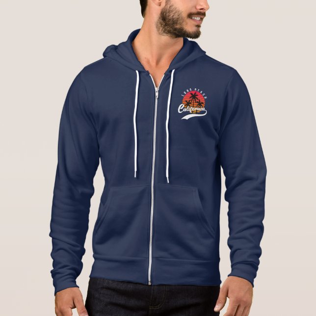Navy Blue Long Beach Fleece Zip Hoodie (Front)