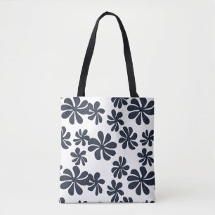 Navy blue loopy flowers w/custom background colour tote bag