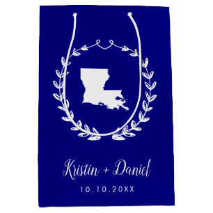 Navy Blue Louisiana Map Wedding Welcome Swag Medium Gift Bag