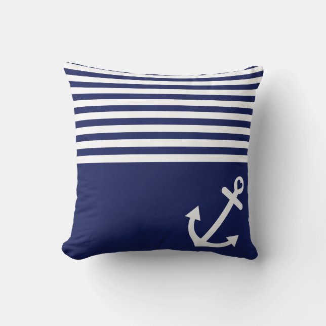 Navy Blue Love Anchor Nautical Cushion (Front)