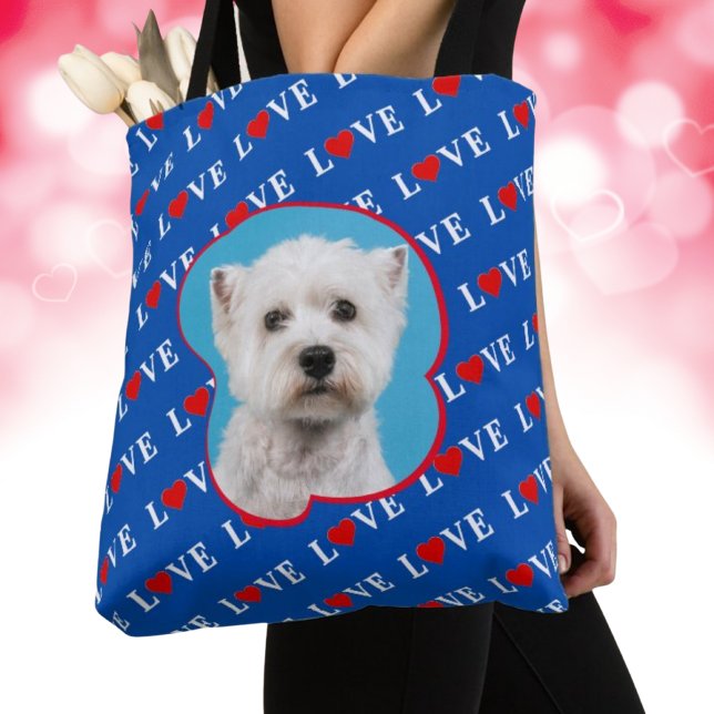Navy Blue LOVE Heart Custom Photo Tote Bag (Creator Uploaded)