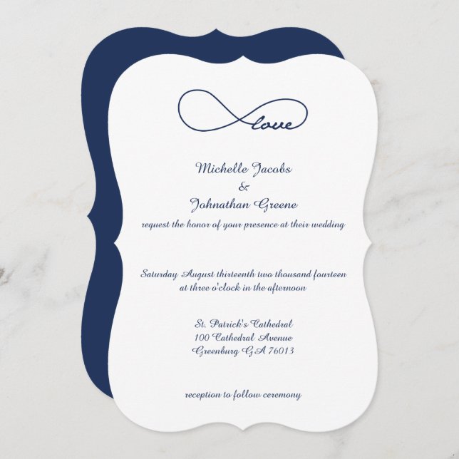 Navy Blue Love Infinity Wedding Invitations (Front/Back)