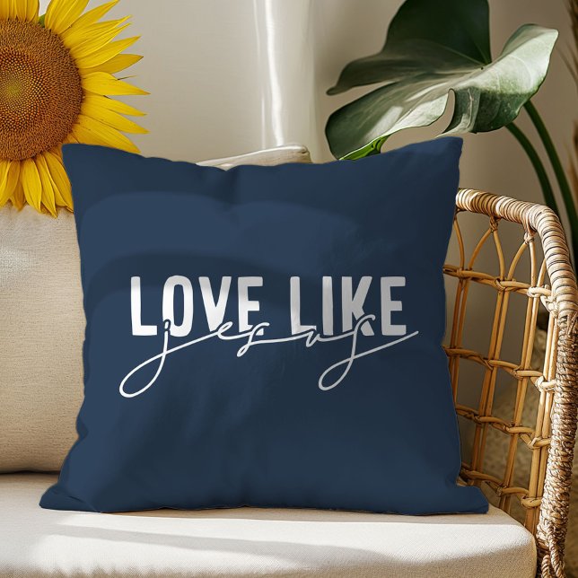 Navy Blue Love like Jesus Christian Throw Pillow (Creator Uploaded)