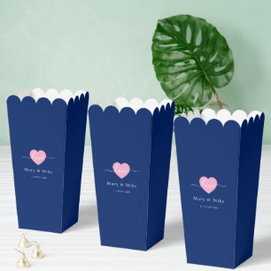 Navy Blue Love Text with Heart Stylish Popcorn Favour Box