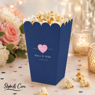 Navy Blue Love Text with Heart Stylish Popcorn Favour Box