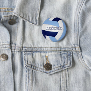 navy blue lt blue volleyball kids birthday party 6 cm round badge