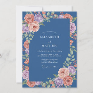 Navy Blue Luminous Spring Wedding Invitation