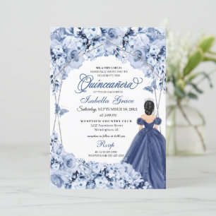 Navy Blue Lush Roses Princess Quinceañera Invitation