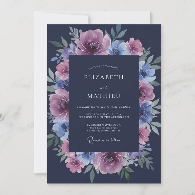 Navy Blue Lustrous Winter Wedding Invitation (Front)