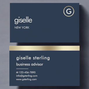 Navy Blue Luxury Faux Gold Foil Monogram Business Card