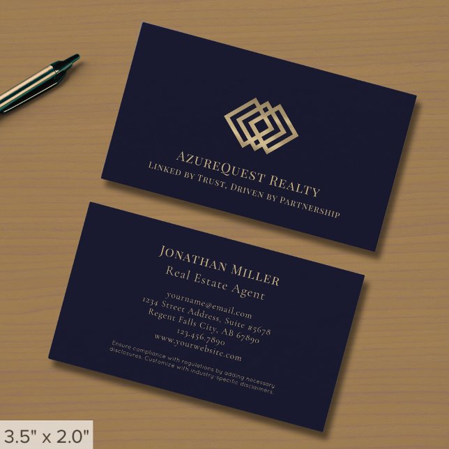 Navy Blue Luxury Gold Logo Business Card (Creator Uploaded)