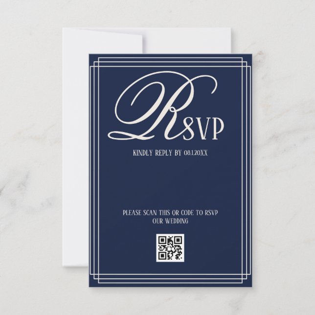Navy Blue Luxury Wedding RSVP Card (Front)