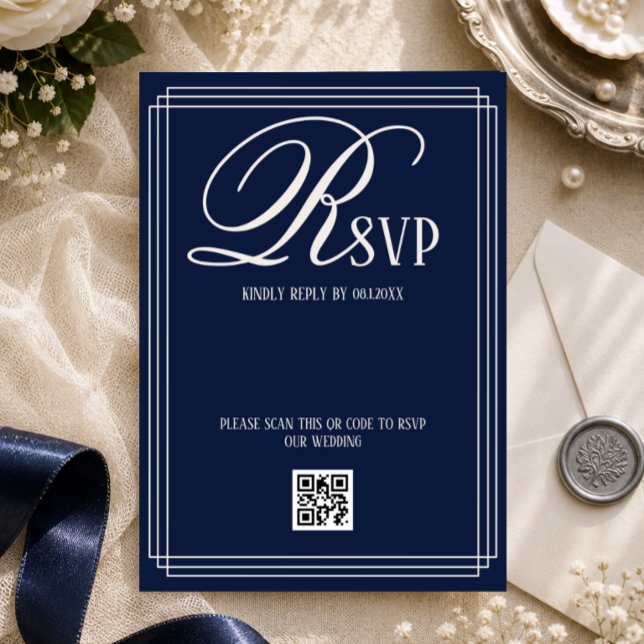 Navy Blue Luxury Wedding RSVP Card (Creator Uploaded)