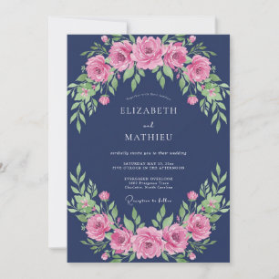 Navy Blue Majestic Floral Wedding Invitation
