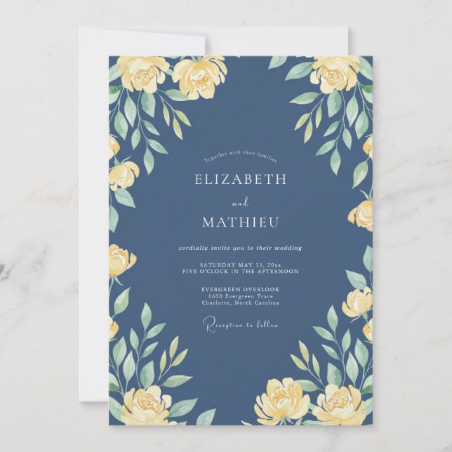 Navy Blue Majestic Spring Wedding Invitation (Front)