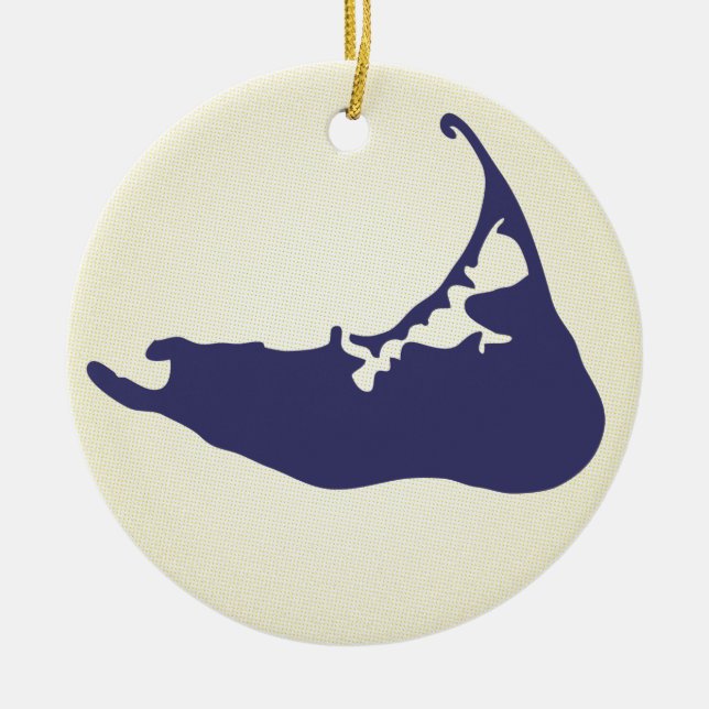 Navy Blue Map of Nantucket Island, Massachusetts Ceramic Tree Decoration (Front)