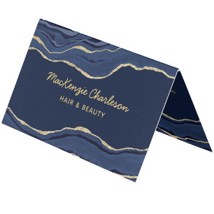 Navy Blue Marble Agate Geode Gold Glitter Business Card