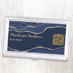 Navy Blue Marble Agate Geode Gold Glitter QR Code Business Card Holder<br><div class="desc">Elegant navy blue agate geode marble design with faux gold glitter. Ideal for hair and makeup artists,  beauty and nail salons and much more.  Change the details and QR code destination website to customise.</div>