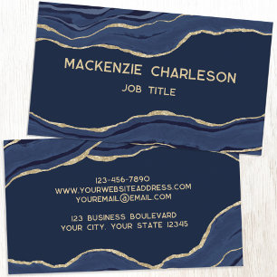 Navy Blue Marble Agate Gold Glitter Elegant Business Card