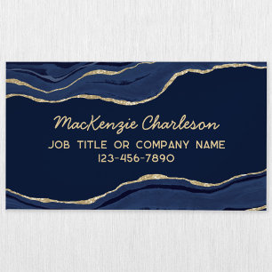 Navy Blue Marble Agate Gold Glitter Magnetic Business Card
