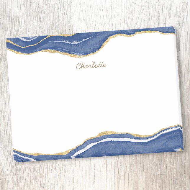 Navy Blue Marble Agate Gold Glitter Personalised Post-it Notes (Creator Uploaded)