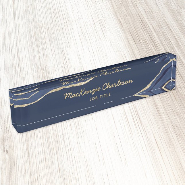 Navy Blue Marble Agate Gold Glitter Professional Nameplate (Creator Uploaded)