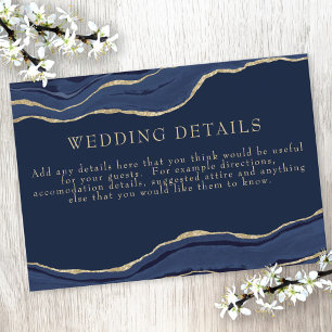 Navy Blue Marble Agate Gold Glitter Wedding Detail Enclosure Card