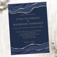 Navy Blue Marble Agate Gold Glitter Wedding Invite