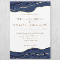 Navy Blue Marble Agate Gold Glitter Wedding