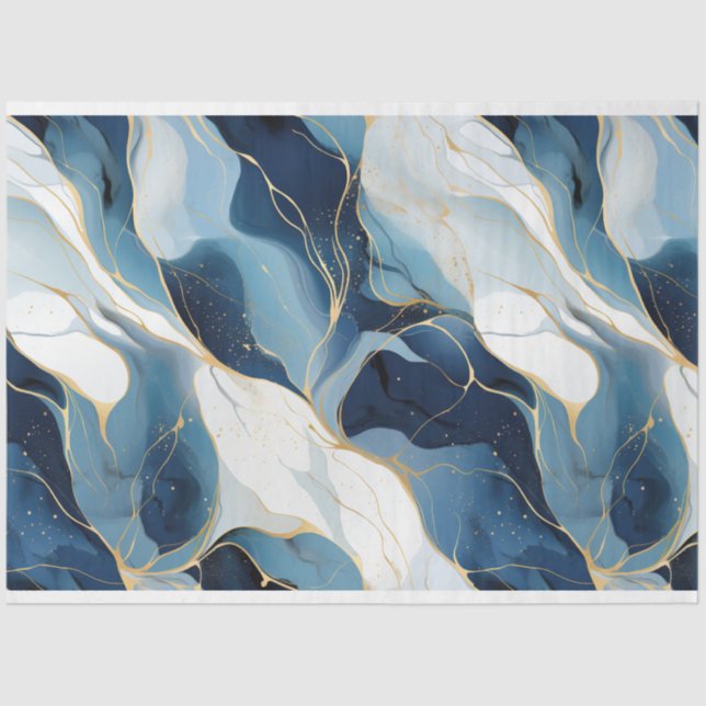 Navy Blue Marble Decoupage Tissue Paper (Front)