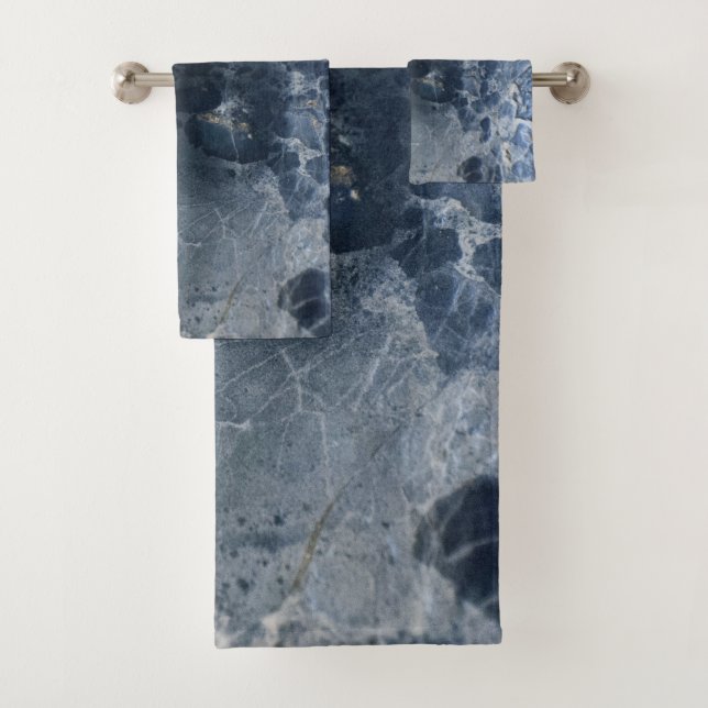 Navy Blue Marble Delicado #1 #wall #decor #art Bath Towel Set (Insitu)