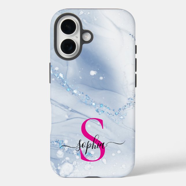Navy blue marble gold glitter monogram Case-Mate iPhone case (Back)