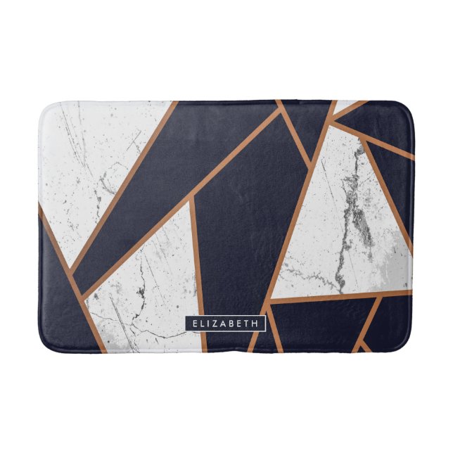 Navy Blue Marble Mosaic Bath Mat (Front)