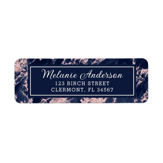 Navy Blue Marble Pink Glitter Return Address (Front)