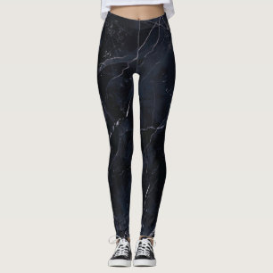 Navy blue marble: stone texture. leggings
