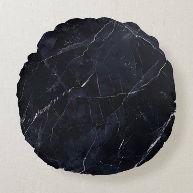Navy blue marble: stone texture. round cushion (Front)