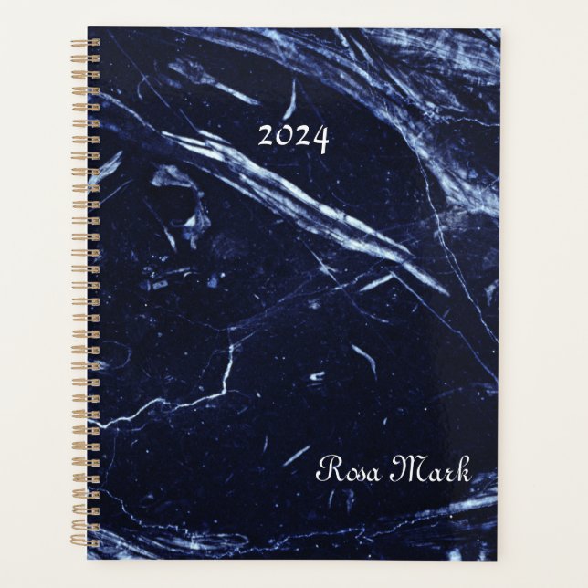 Navy Blue Marble Swirl Customised Planner (Front)