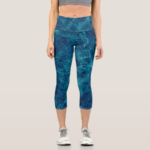 Navy Blue Marble Texture Capri Leggings