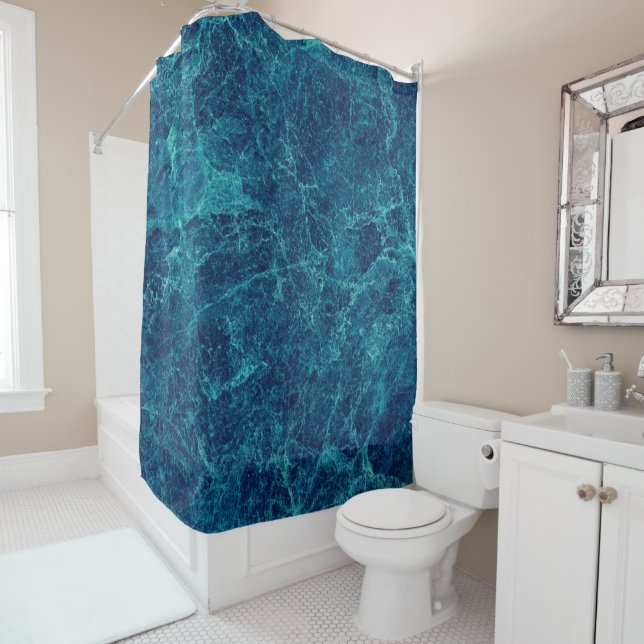 Navy Blue Marble Texture  Shower Curtain (In Situ)