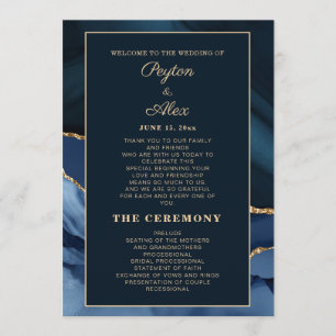 Navy Blue Marble Wedding Program Bridal Party Programme