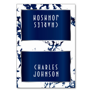 Navy Blue Marble, White and Silver -Place Cards