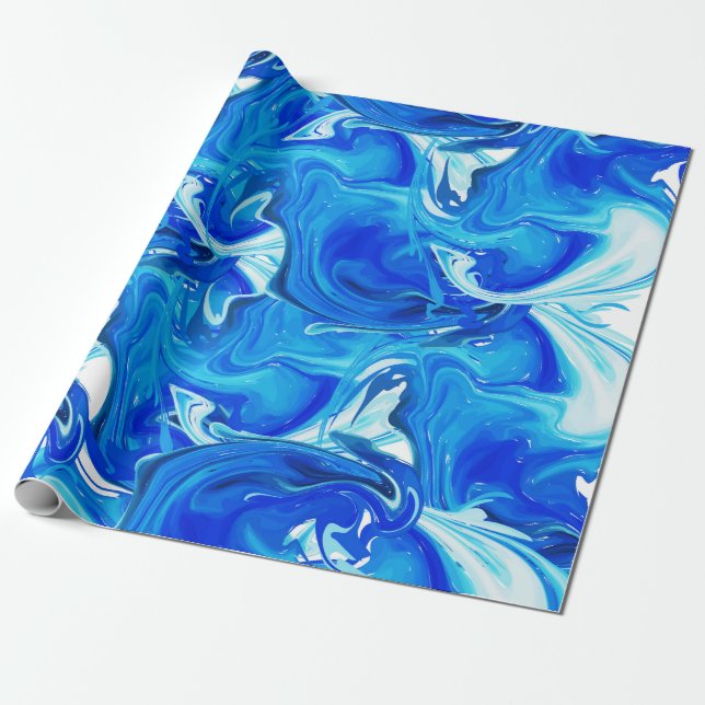 Navy blue marbled texture, rich ebru technique wrapping paper (Unrolled)