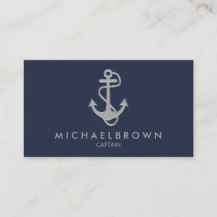 Navy Blue Marine Nautical Anchor Business Card